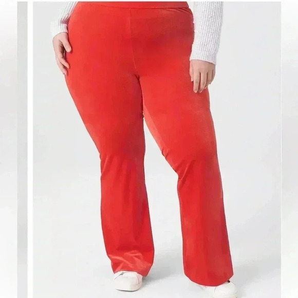 NWT Lane Bryant Bright Cherry Red Velvet Flared Pants Mid-rise Stretchy Sz 22 - Picture 2 of 6